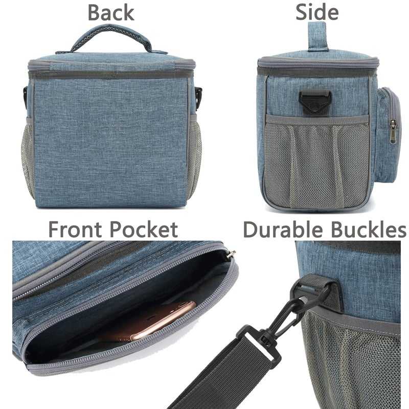 FlowFly Insulated Reusable Lunch Bag Adult Large Lunch Box for Women and Men with Adjustable Shoulder Strap,Front Zipper Pocket and Dual Large Mesh Side Pockets,Navy - Image 5